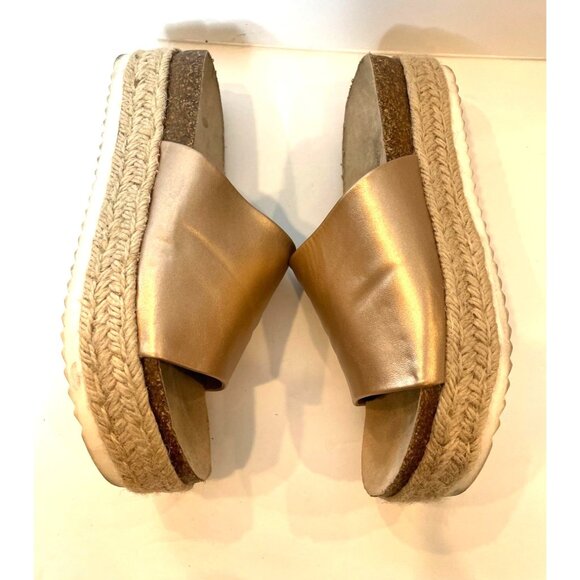 Report Metallic Bronze Jute Wrapped Platform Slides White Rubber Sole Size 8 - Picture 7 of 11